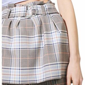Maje Checkered Mini Skirt in Black, White, and Blue